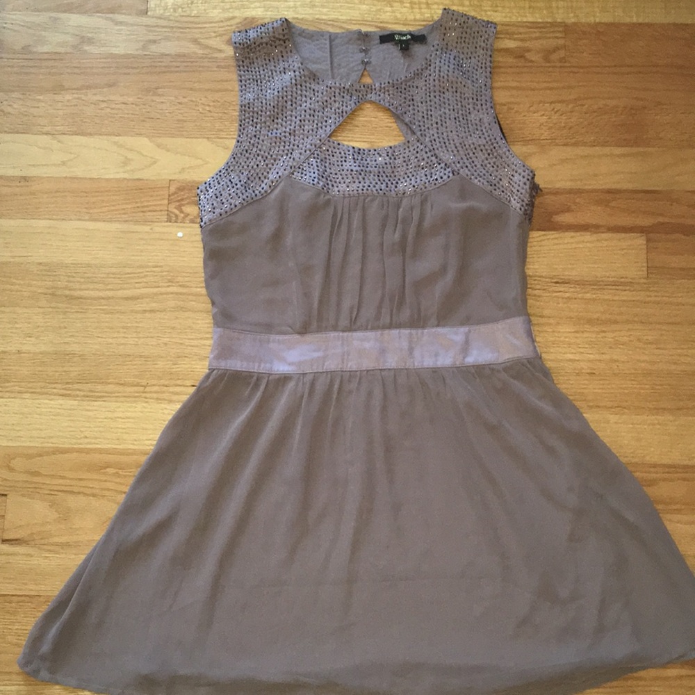 Black Embroidered Taupe Dress
